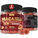 2 Pack Sugar Free Maca Root Gummies 2000mg with Ashwagandha, Tribulus Terrestris, Rhodiola, Panax Ginseng, L Arginine & L Tyrosine - Organik Siyah Kırmızı Sarı Maca Root for Women Men Energy Support