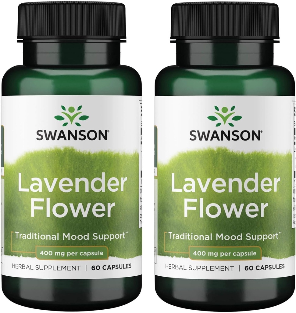 Swanson Lavender Çiçek - Geleneksel Mood Destekini Teşvik Etmek - Rahatlama ve Steady Nerves - (60 Capsules, 400 mg Her) (2 Pack)