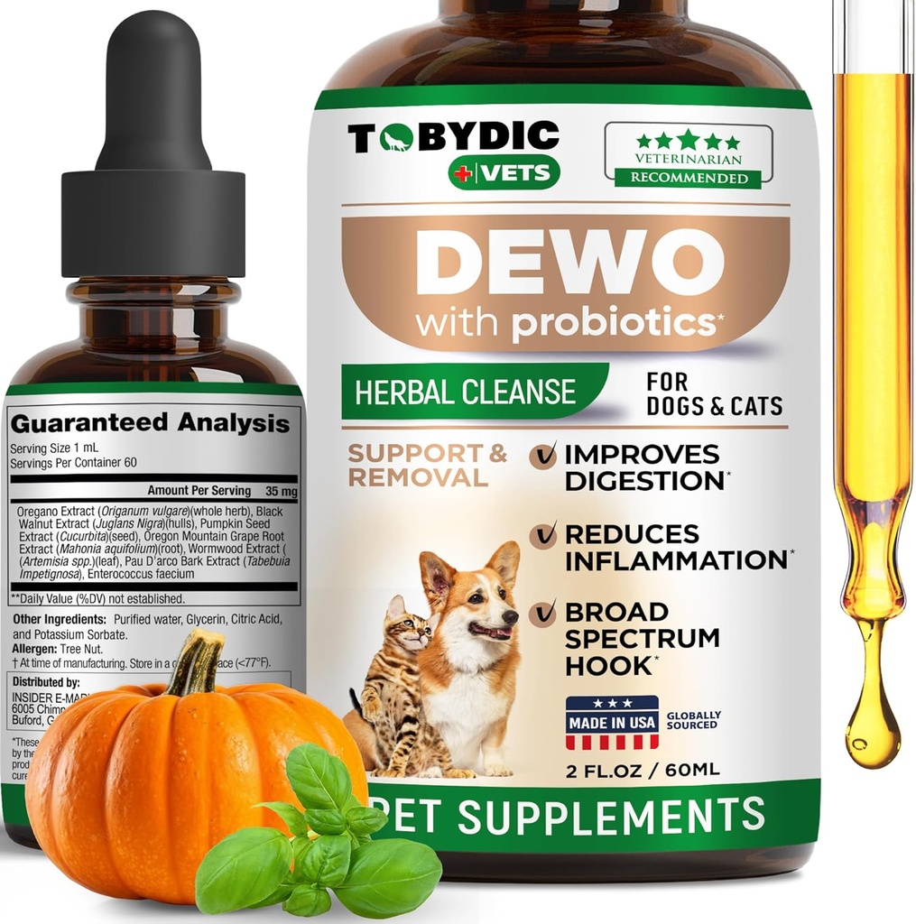 Broad Spectrum Herbal Intestinal Defense with Probiyotik for Cats & Dogs - Natural Support Toxins - Supplement Drops - Made in USA