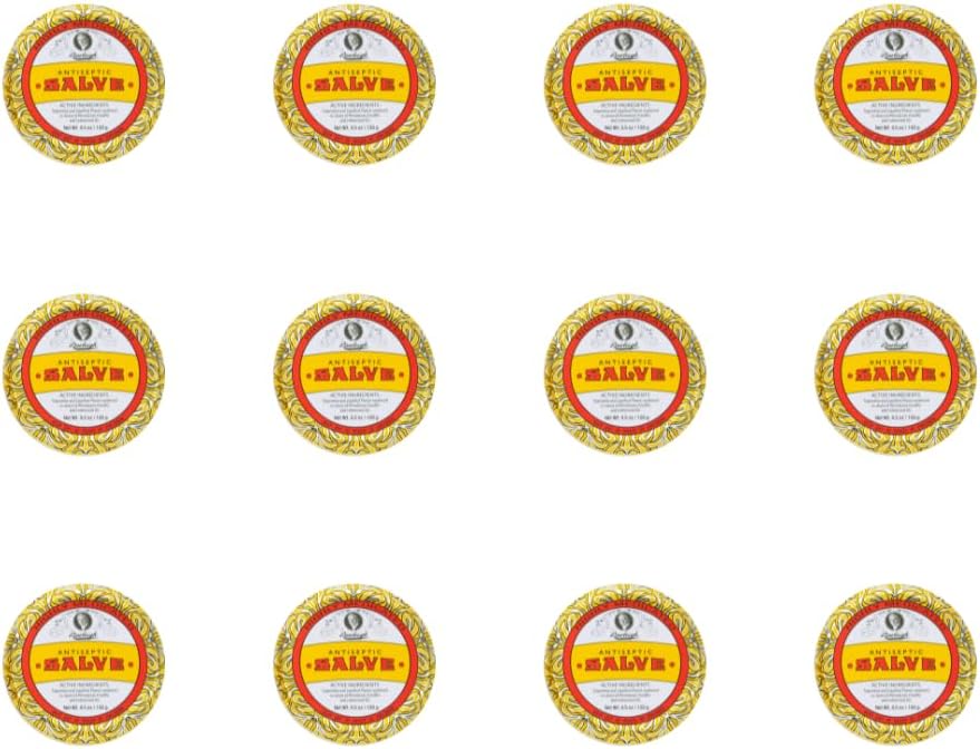 Rawleigh Antiseptic Salve Iconic Yellow Big Tin: 4.5 oz, Multi-Purpose Ointment Soothes Cuts, Bruises, Irritations, Turpentine, Phenol, Cottonseed Oil & Paraffin, Original Formula - 12 Paket