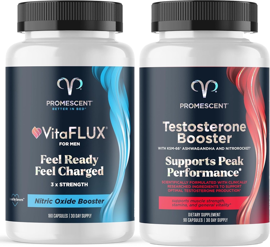 Promescent VitaFLUX Nitric Physics Supplement, L Arginine l Quality Citrulline Supplements for Men + testosteron ATM for Men Supplement w/Tongkat Ali (LongJack), KSM-66 Ashwagandha