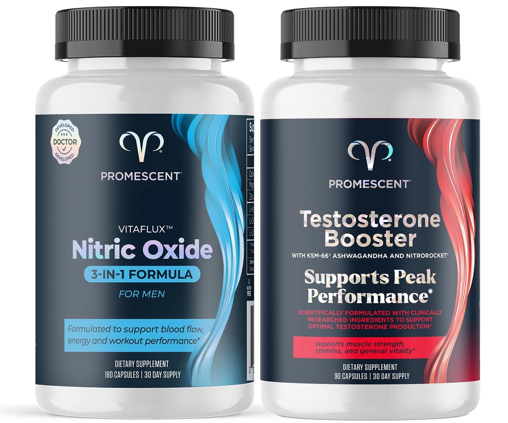 Promescent VitaFLUX Nitric Physics Supplement, L Arginine l Quality Citrulline Supplements for Men + testosteron ATM for Men Supplement w/Tongkat Ali (LongJack), KSM-66 Ashwagandha