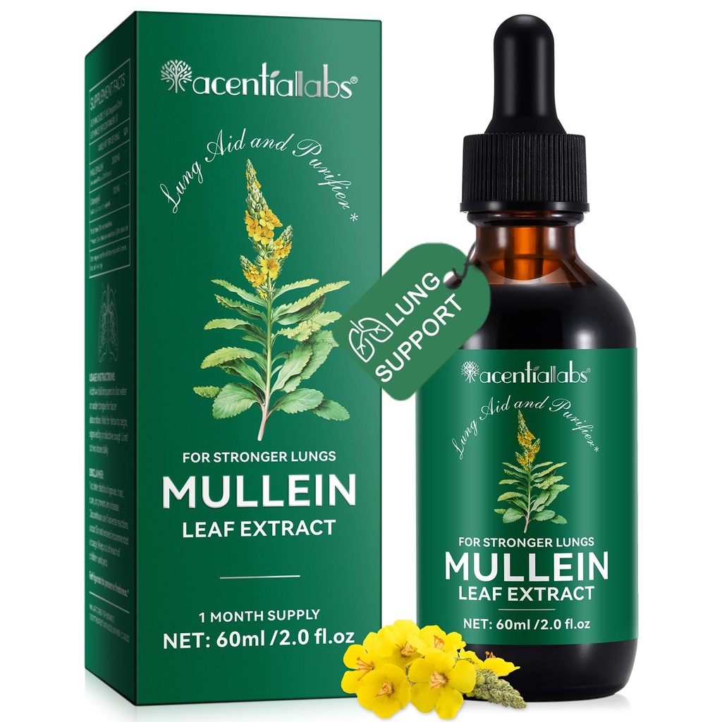 Mullein Leaf Extract Drops-Organic Liquid Mullein Extract Supplement for Lungs Health - Vegan, No AdditivesBronchial Cleanse for Health Support