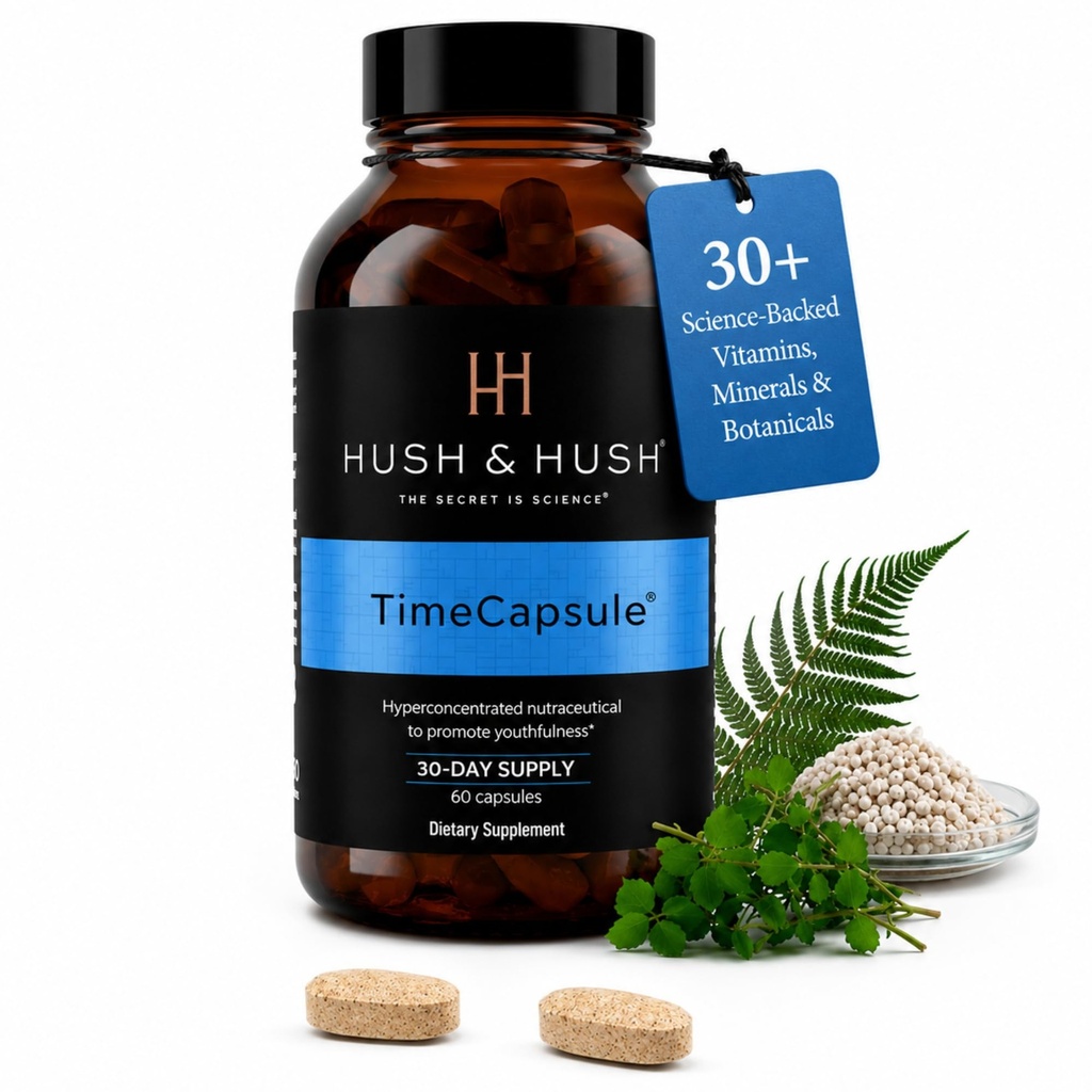 Hush & Hush TimeCapsule Multivitamin, Women's Multivitamin, Men's Multivitamin, Clean Nutraceuticals Supplements That Contains Hyaluronic Acid, C, çinko, B12 Vitamini, E - 60 Tablet