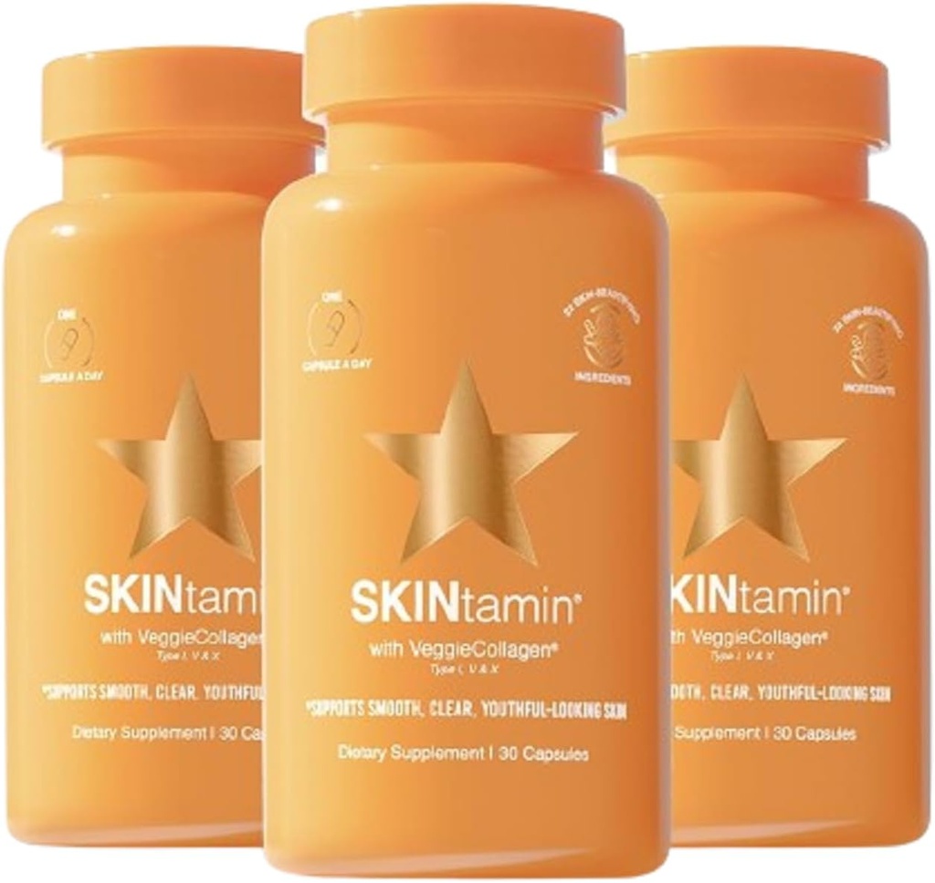 SKINtamin Vegetarian Collagen Pills | Kadınlar için En İyi Collagen Supplements Skin Firmasını Desteklemek ve Wrinkles | Skin Supplement Formulaed Blemishes (30 Count)