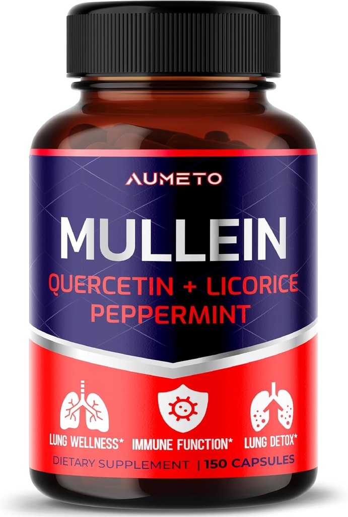 Συμπλήρωμα Mullein - Ενισχυμένη Φόρμουλα με Quercetin, Licorice για Lung Detox, αναπνευστικό και ανοσοποιητικό σύστημα υποστήριξης (150 Count (Pack of 1))