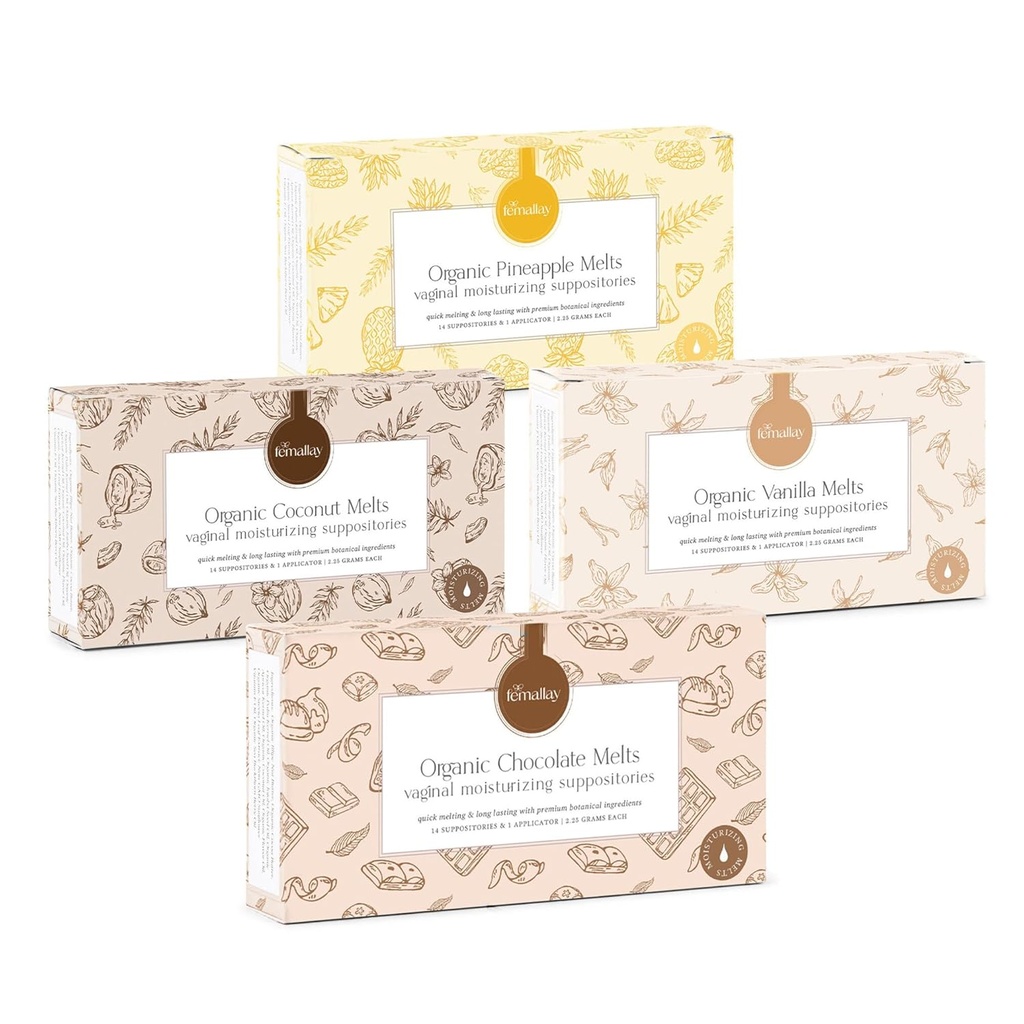 Femallay Organik Vaginal Moisturing Suppositories - Çeşitli 4 Paket - Kuruness için% 100 Doğal Yardım, Odor & Daily Feminine Discomfort - 14 + Count Applicator