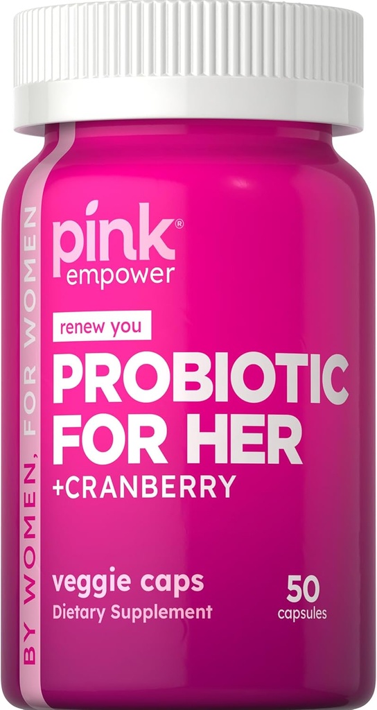 PINK Kadınlar için Probiyotikler | Digestive Health Support Capsules | 50 Kont | Plus Cranberry | Vegetarian, Non-GMO & Gluten Free Supplement Supplement