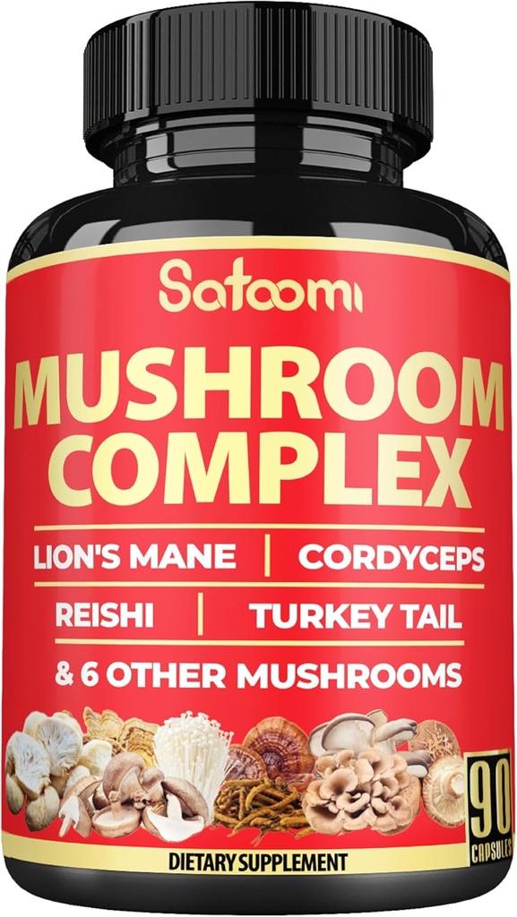 Satoomi 90 Capsules - 10in1 Turkey Tail Supplement with Lions Mane, Türkiye Tail Mushroom, Reishi Mushroom & others - 90 Days