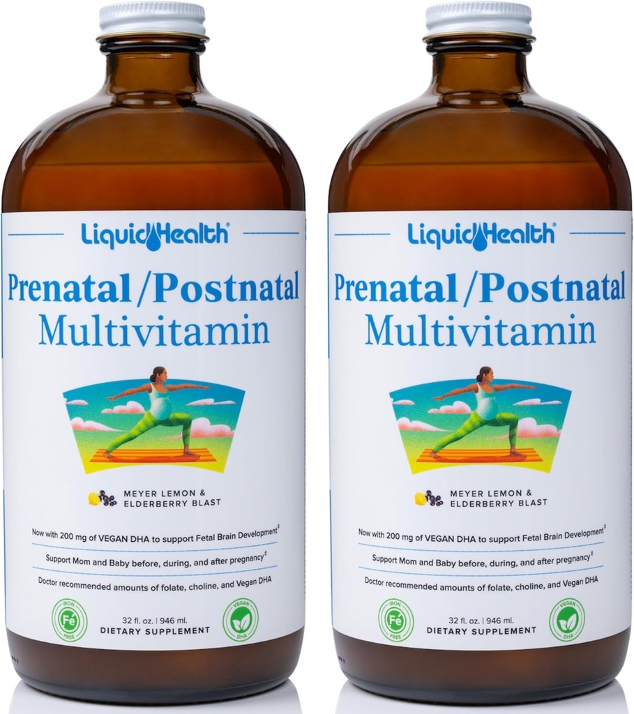 LIQUIDHEALTH Prenatal/Postnatal Multivitamin Gerçek Foate ile - Pre & Postnatal Vitaminler Daha Önce, Gebelikten Sonra - ABD'de Made, Vegan, Sugar-Free, Non-GMO (2 Pack)