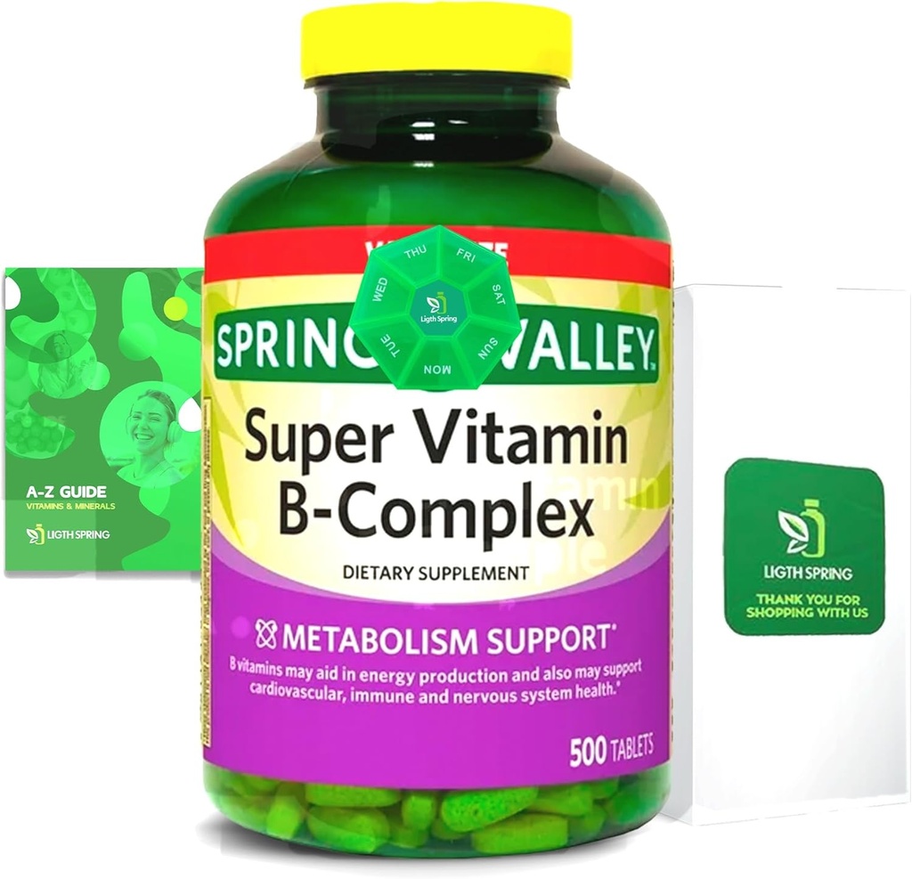 2 Pack- Light Spring Super B-Complex Tabletler - B6, B12, C, Thiamine, Biotin – Gluten-Free, Complete Diyetary Supplement with Light&Spring Guide – Supports Energy & Immunity