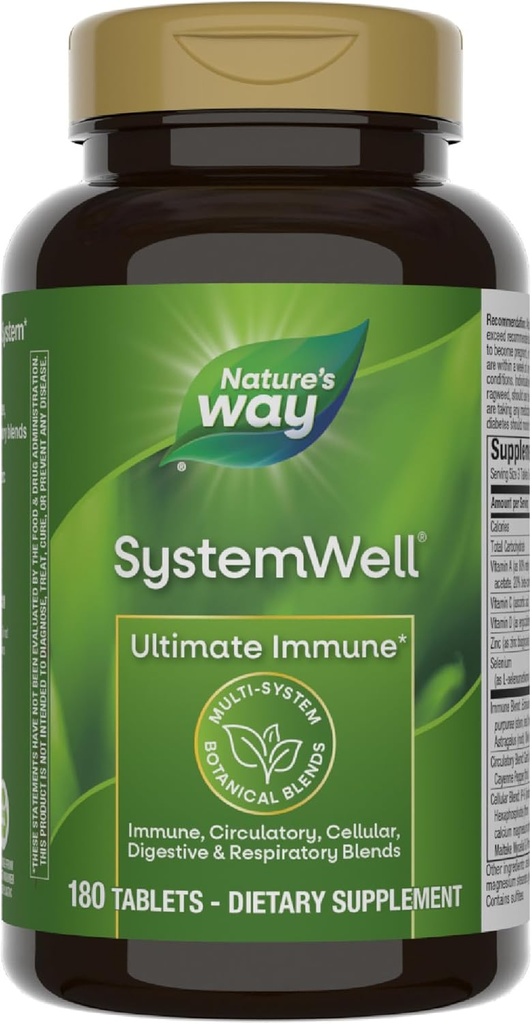 Nature's Way Systemwell Ultimate Immune*, Vitamins C, A, D, çinko, Selenium, Multi-System Botanical Mixs Including Immune, Respiratory, Digestive, & Circulatory, 180 Tablet (Pazarlama May Vary)