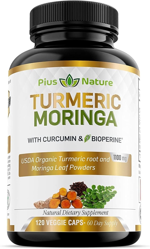 Turmeric Moringa - Organik Turmeric Curcumin Supplements and Organic Moringa Toz - 120 Veggie Capsules Supplement for Women and Men