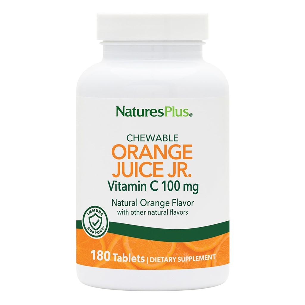 NaturesPlus Orange Juice Jr. - 180 Chewable Tabletler - 100 mg C - Immune System Support - Stomach - Vegan, Gluten Free - 180 Servisler
