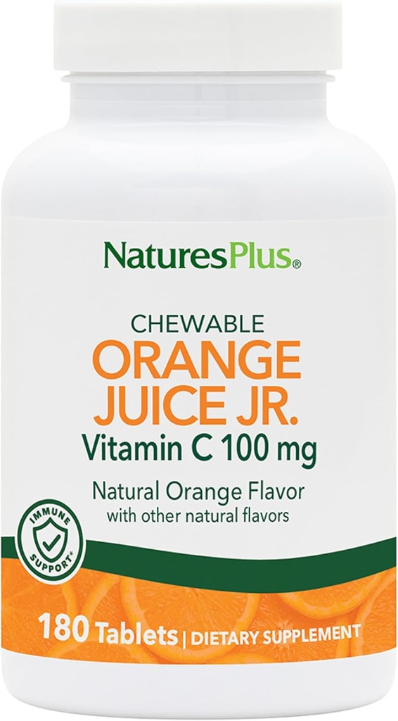 NaturesPlus Orange Juice Jr. - 180 Chewable Tabletler - 100 mg C - Immune System Support - Stomach - Vegan, Gluten Free - 180 Servisler