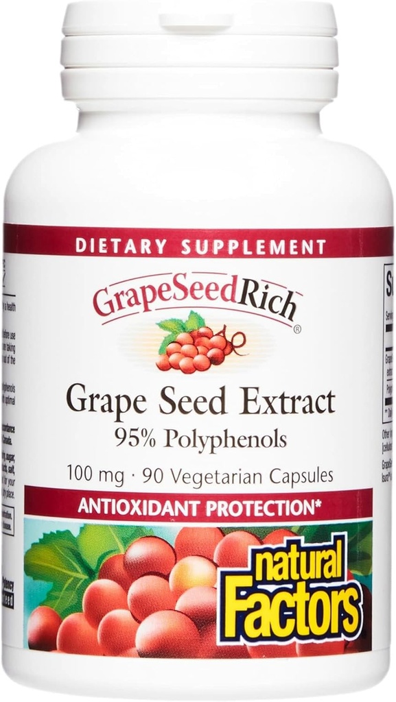 Doğal Faktörler, GrapeSeedRich Grape Tohumksiyonu, Sağlıklı Inflammatory Cevap için Antioksi Destek, 90 Capsules