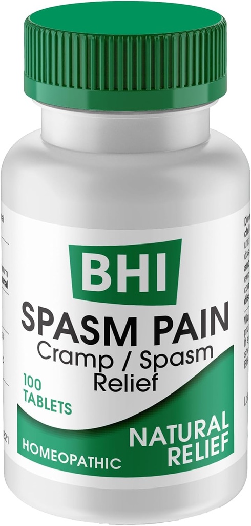 BHI Spasm Natural Relaxer Relief for Menstrual Cramps, Bloating, Aches & Muscle Spasms 5 Active Homeopathic Malzemeler Doğal Soothe Whole Body Discomfort for Women - 100 Tablet