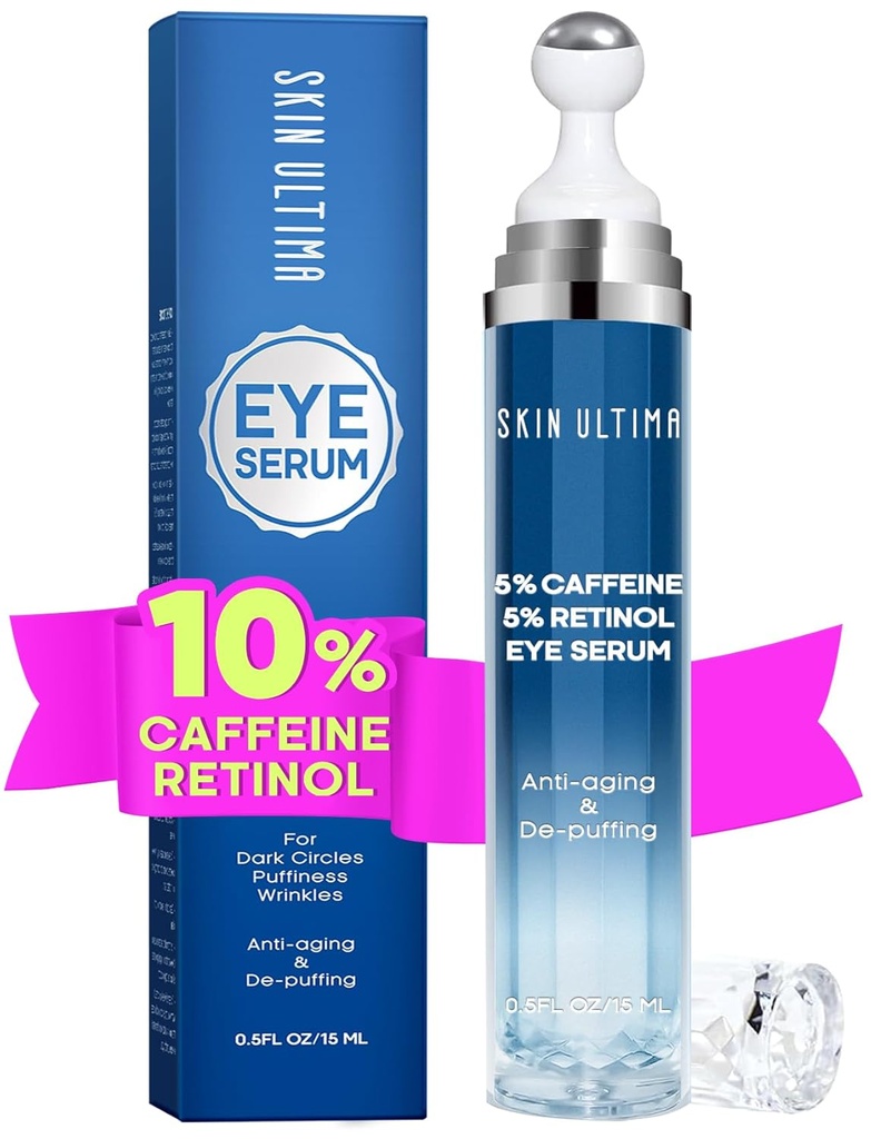 5% Caffeine 5% Retinol Eye Cream for Dark Circles, Puffiness and Bags, Hyaluronic Acid and Niacinamide Under Eye Cream Anti Aging, Eye Serum for Fine Lines, 360° Eye Massage Ball Roller