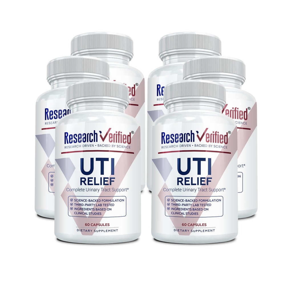 Araştırma Gerçekleştirilmiş UTI Relief - Urinary Tract Support Supplement - 100% Natural, Vegan with Lingonberry, Cranberry & D-Mannose - 6 Şişe (6 Ay Supply)