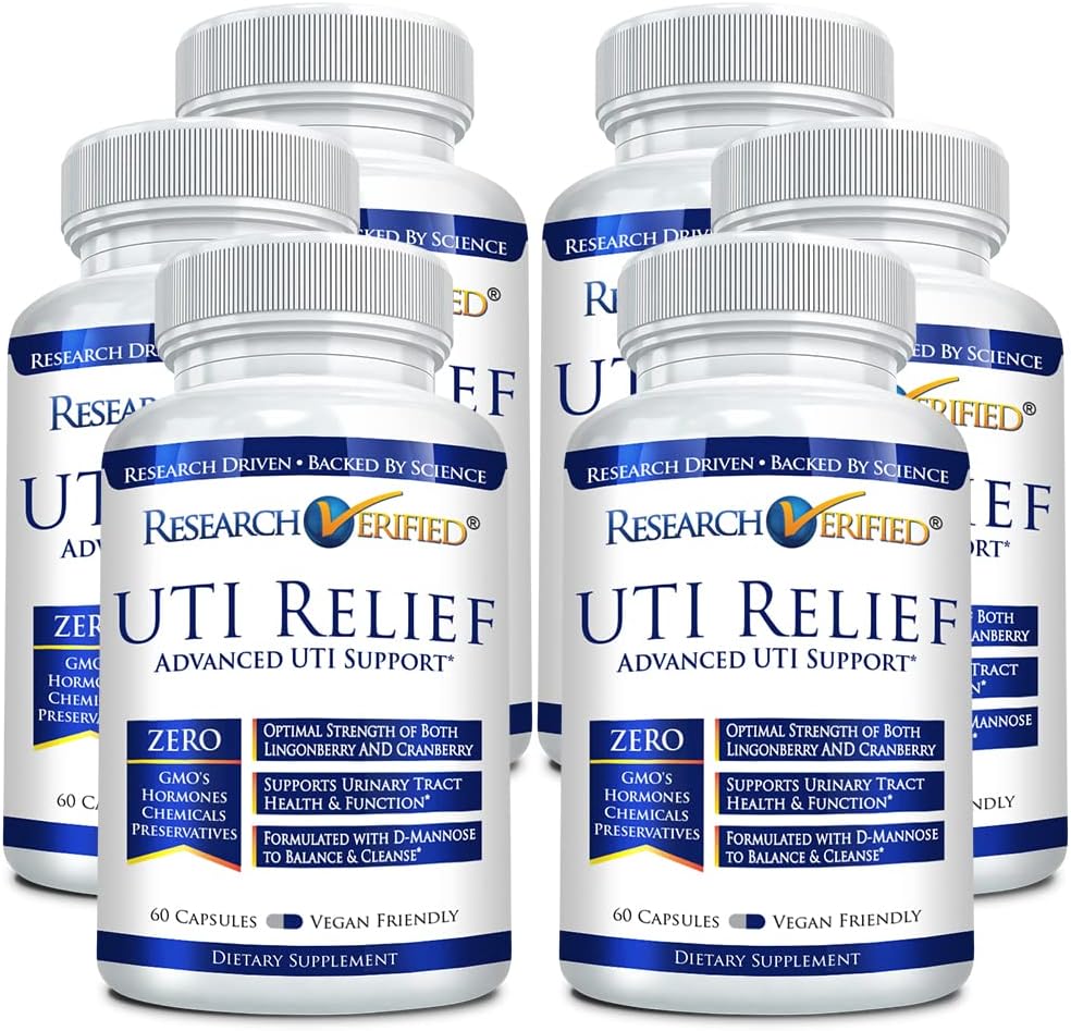 Araştırma Gerçekleştirilmiş UTI Relief - Urinary Tract Support Supplement - 100% Natural, Vegan with Lingonberry, Cranberry & D-Mannose - 6 Şişe (6 Ay Supply)