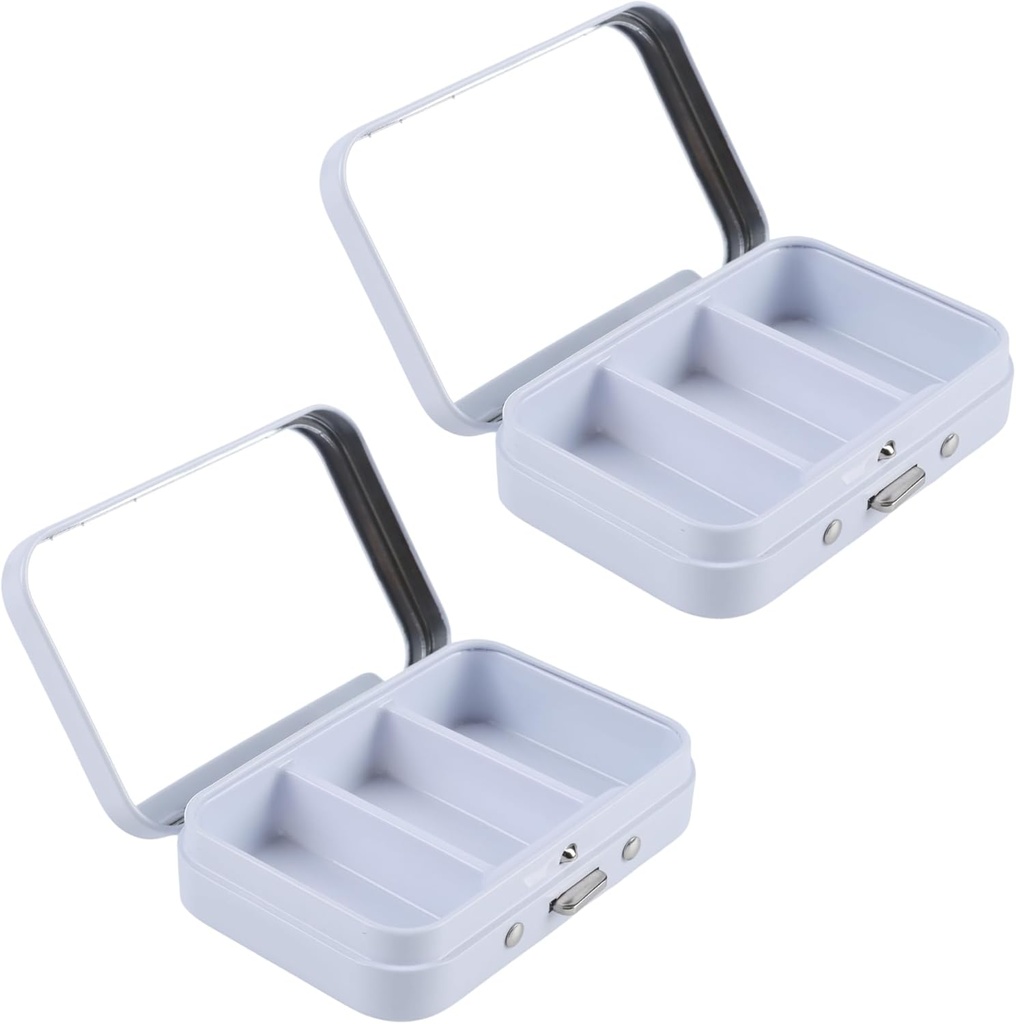 2Pcs 3, Ayna ile Pill Vakasını Karşılaştırmak, Portatif Metal Tıp Pill Organize Küçük Pill Box Pocket Pillrec For Pocket, Purse, Travel (Beyaz)