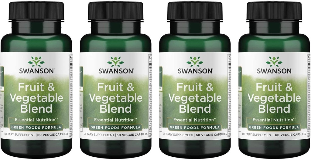 Swanson Φρούτα & Φυτικά Μείγμα - Φυσικό Μείγμα Πάνω από 25 Φρούτα και Veggie Παραδίδοντας Βασικά θρεπτικά συστατικά - Ισχυρή Πράσινη Τροφίμων Veggie συμπλήρωμα - (60 κάψουλες λαχανικά) 4 Συσκευασία