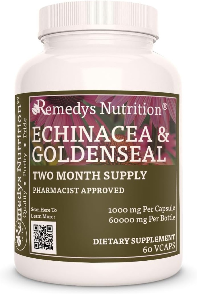 Remedy'nin Beslenme Echinacea & Goldenseal | 1.000 mg, 60 Vegan Capsules Herbal Diyet Tamam | İki Ay Supply