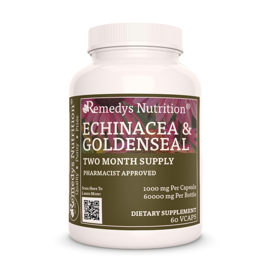 Remedy'nin Beslenme Echinacea & Goldenseal | 1.000 mg, 60 Vegan Capsules Herbal Diyet Tamam | İki Ay Supply