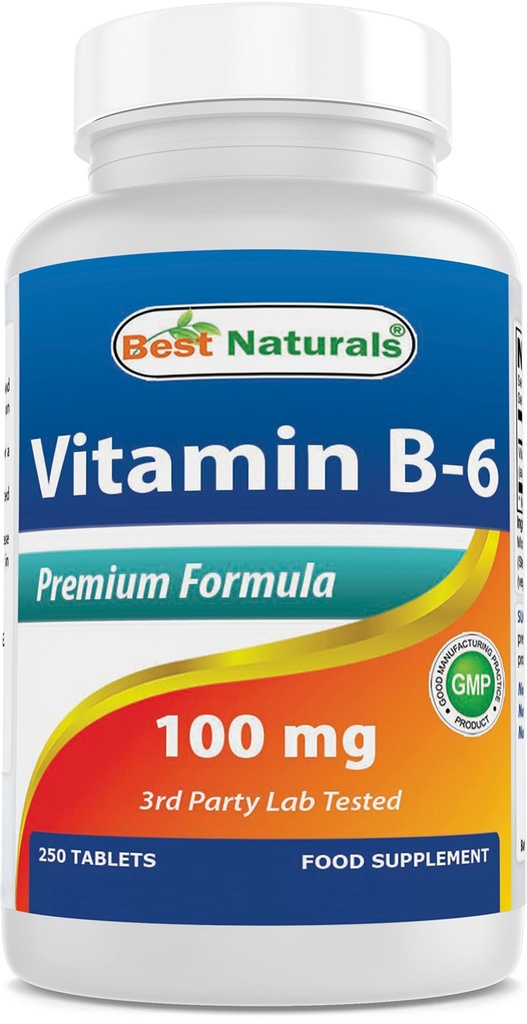 En İyi Doğal Vitamin B6 Tablet, 100 mg, 250 Kont