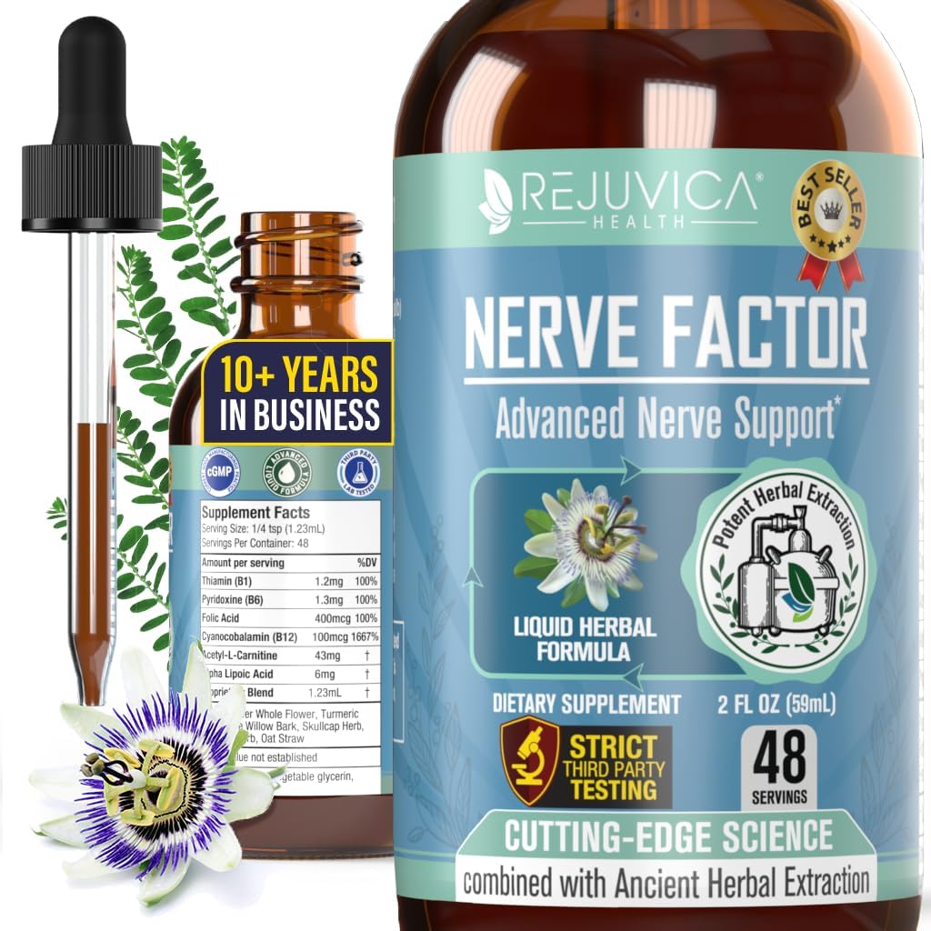 Rejuvica Health NerveFactor - Gelişmiş Nerve Support Supplement - Daha İyi Aborpsiyon için Sıvı Teslimat - Acetyl-L-Carnitine, Alpha Lipoic Acid, B12, Folic Acid, White Willow Bark & More!
