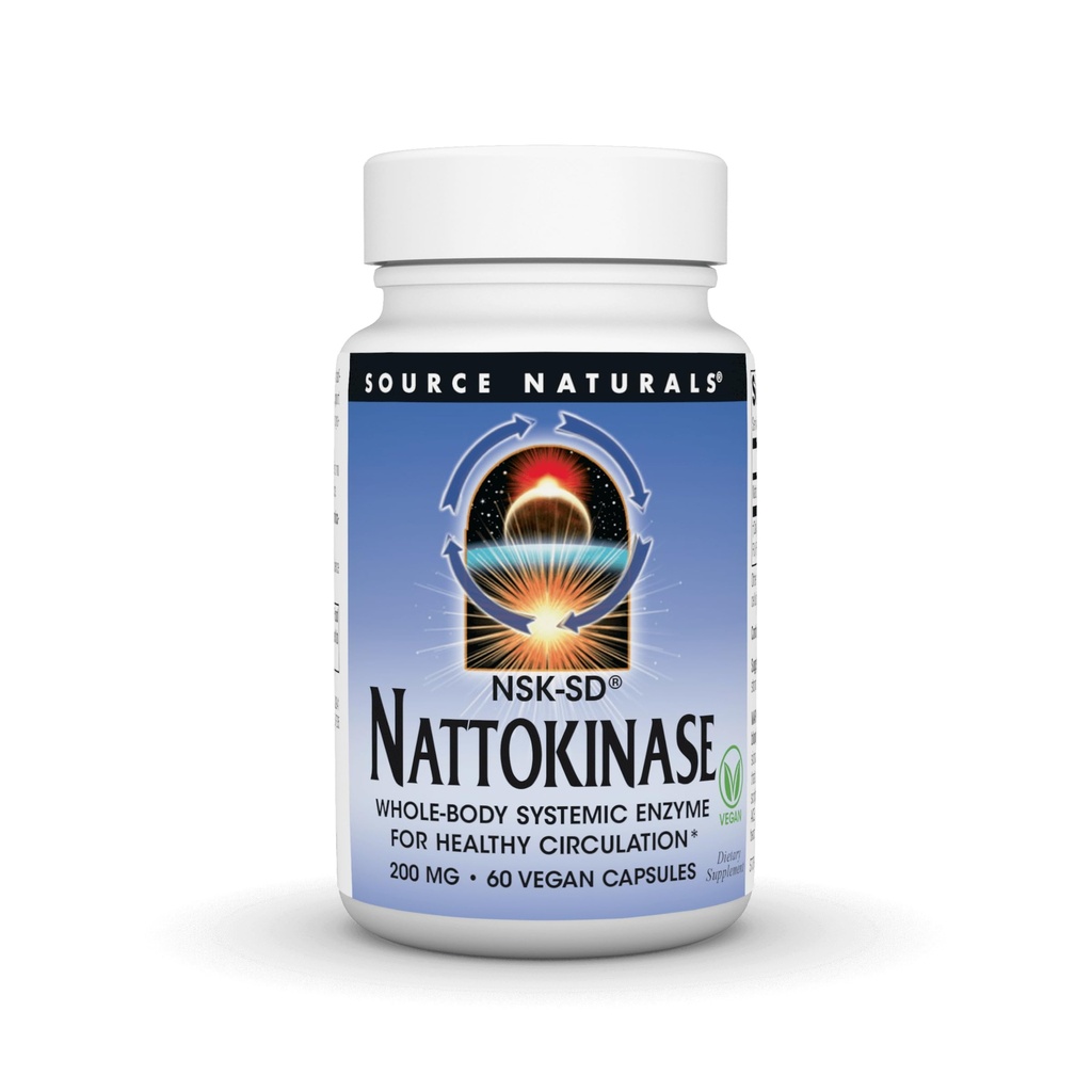Source Naturals NSK- SD, Nattokinase, Vegetarian Friendly, Whole Body Systemic Enzyme for Healthy Circulation *, 200 mg - 60 Vegetarian Caps