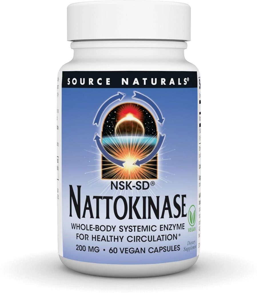 Source Naturals NSK-SD, Nattokinase, Vegetarian Friendly, Whole Body Systemic Enzyme for Health Circulation*, 200 mg - 60 Vegetarian Capsules