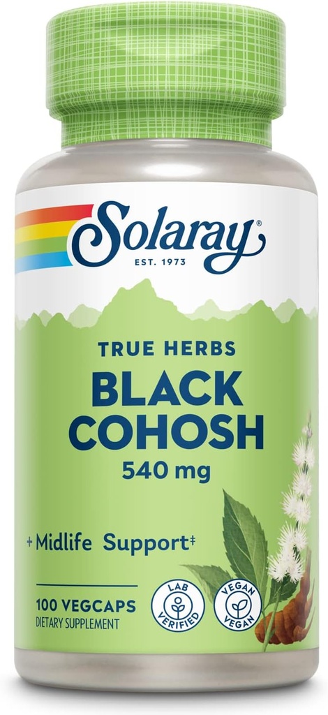 SOLARAY Black Cohosh 540 mg | Womens Health & Menopause Support Supplement | Whole Root | Non-GMO, Vegan & Lab Doğrulandı | 100 VegCaps