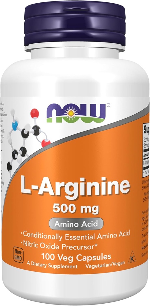 Şimdi Gıdalar Tamamlıyor, L-Arginine 500 mg, Nitrik Çimento Precursor*, Amino Asit, 100 Veg Capsules