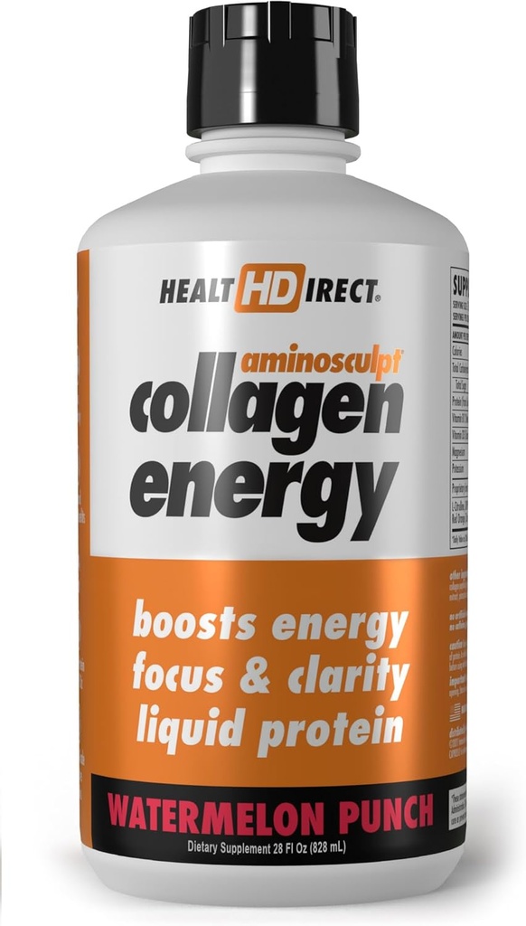 SAĞLIĞI - Pculpt Collagen Energy - Liquid Collagen for Hydration, Circulation, and Energy - Vitamin B12, Electrolytes, L-Citrulline, Capros Amla - Watermelon - 28 Fl Oz (28 hizmet)