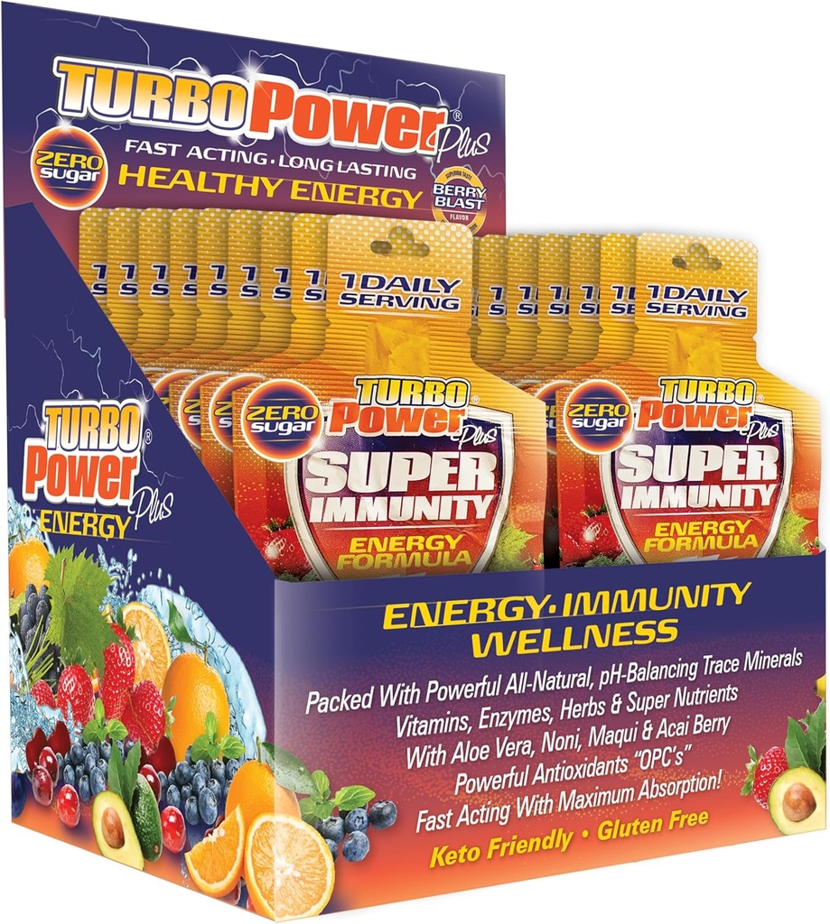 Turbo Power Plus Immune Support 1 Oz. Energy Formula: 17 Güçlü Antioksis, 47 Vitaminler, Enzymes, Vitamin D3, A, Vitamin C, çinko ve All-Doğal pH-Balancing Trace Mineralleri