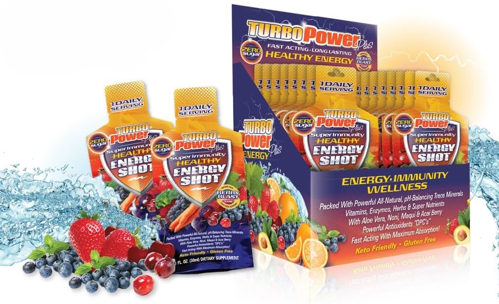 Turbo Power Plus Immune Support 1 Oz. Energy Formula: 17 Güçlü Antioksis, 47 Vitaminler, Enzymes, Vitamin D3, A, Vitamin C, çinko ve All-Doğal pH-Balancing Trace Mineralleri