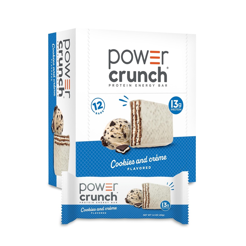 Power Crunch protein Bars, Yüksek Protein Snacks with Delicious Taste, Cookies and Crème, 1.4 Ounce (12 Count)
