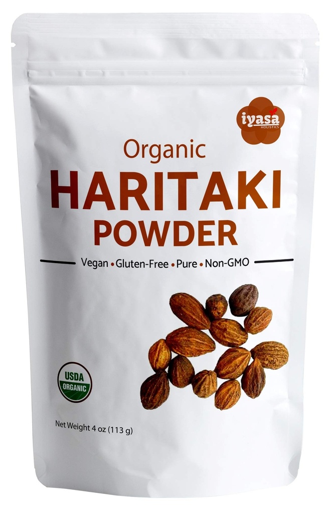 Iyasa Holistics Organik Haritaki Toz, Harde, Harad, Terminalia chebula, Kadakapudi, Ayurveda herb for Digestion, Gas Relief, Health Bowel Function, superfood, Resealable Pouch of 4 oz