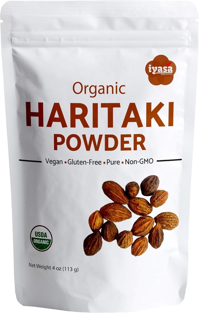 Iyasa Holistics Organik Haritaki Toz, Harde, Harad, Terminalia chebula, Kadakapudi, Ayurveda herb for Digestion, Gas Relief, Health Bowel Function, superfood, Resealable Pouch of 4 oz
