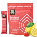 Just Live Advanced Hydration - Strawberry Lemonade, Electrolyte Drink Mix, Tart Cherry Extract, Supports Recovery & Abxia, Low Sugar, 14 Pack
