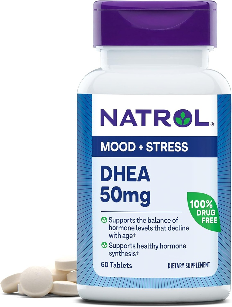 Natrol Mood & Stres DHEA 50 mg withdis, Diyetary Supplement for Balance of certain Hormon Seviye ve Mood Support, 60 Tablet, 60 Gün Supply
