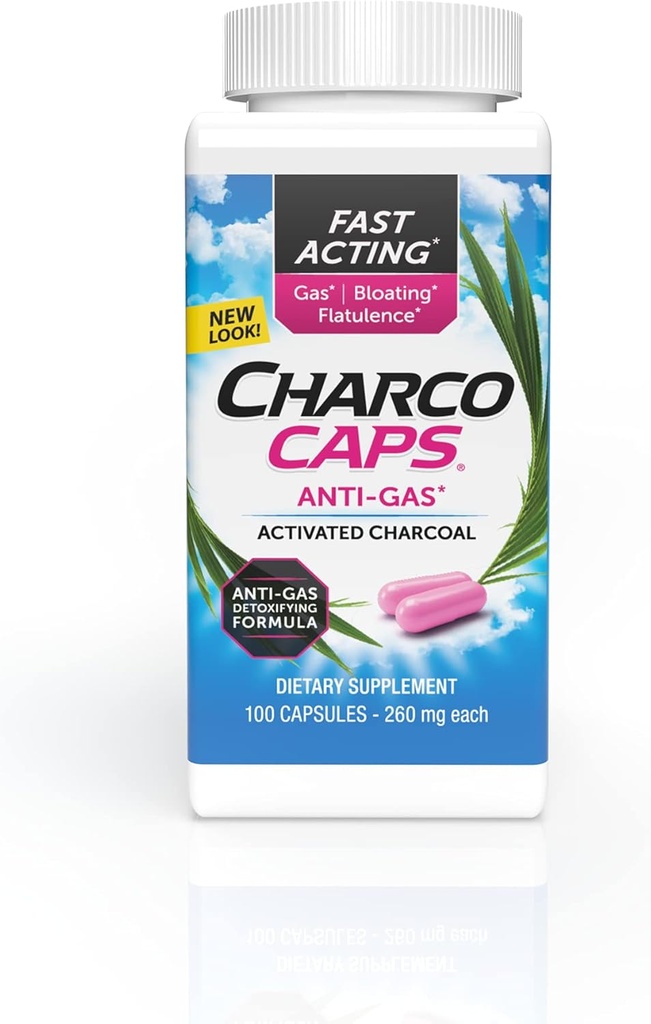 Charcocaps ταχείας δράσης ανακούφιση αερίου για την αναρρίχηση & μετωπικότητα, χωρίς φάρμακα αποτοξινωτική ενεργοποιημένη φόρμουλα άνθρακα, 100 κάψουλες, 30 ημέρες προσφοράς, ροζ