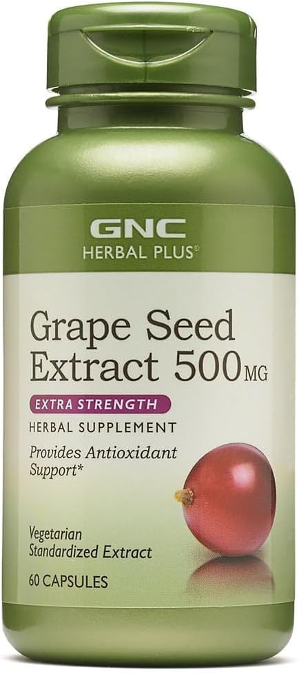 GNC Herbal Plus Grape Tohumu 500 mg Supplement, Ekstra Güçlü, Vejetaryen, 60 Hizmet