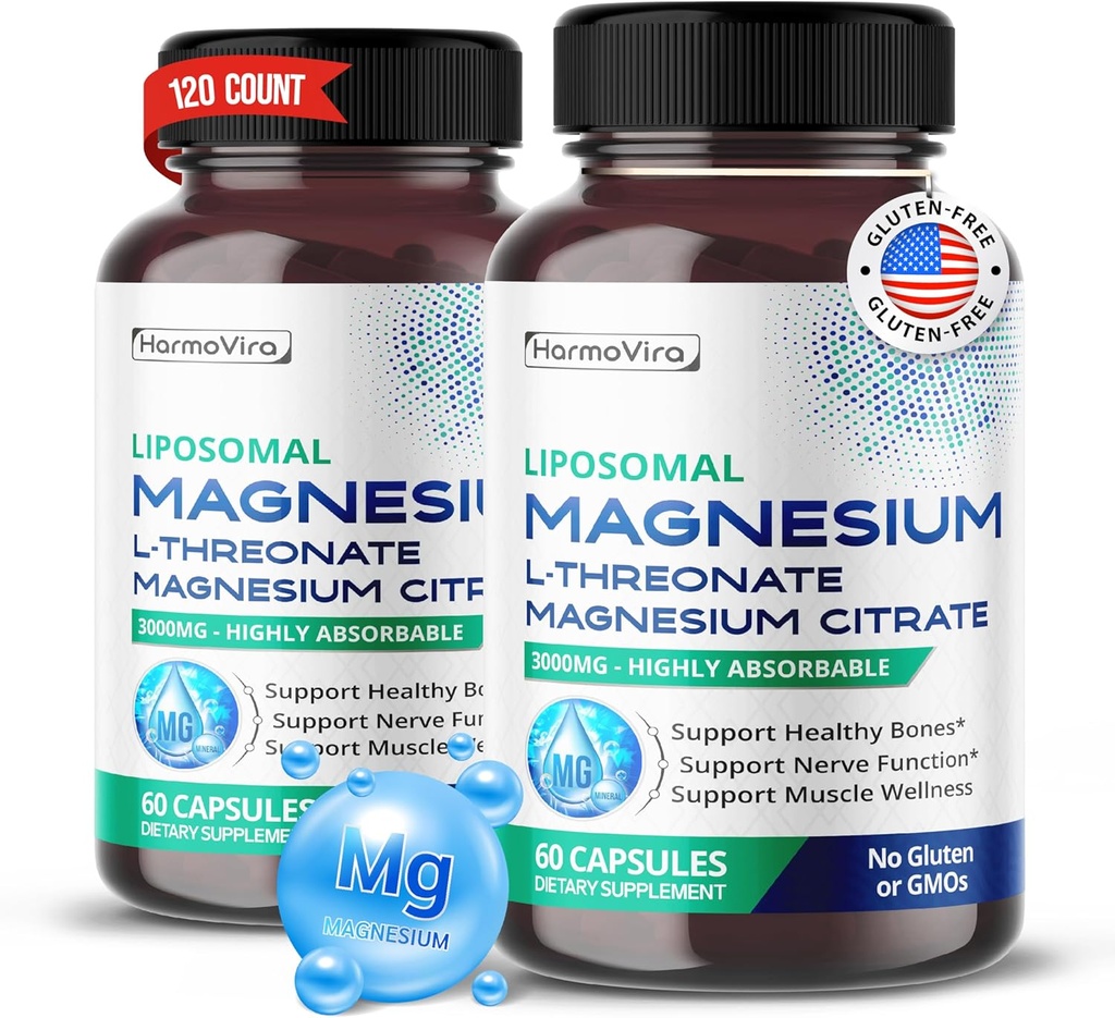 Liposomal Magnesium L-THREONATE Magnesium Citrate - Support Healthy Bones, Nerve, and Muscle Wellness - 40-Day Supply - Made in The USA
