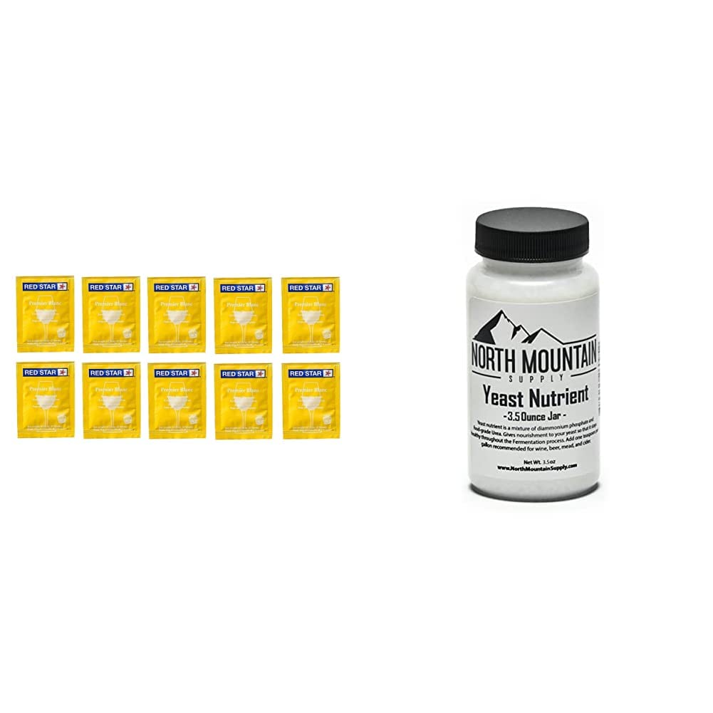 Red Star Red Star Premier Blanc şampanya Yeast (Pack of 10) & North Mountain Supply Food Grade Yeast Nutrient - 3.5 Ounce Jar