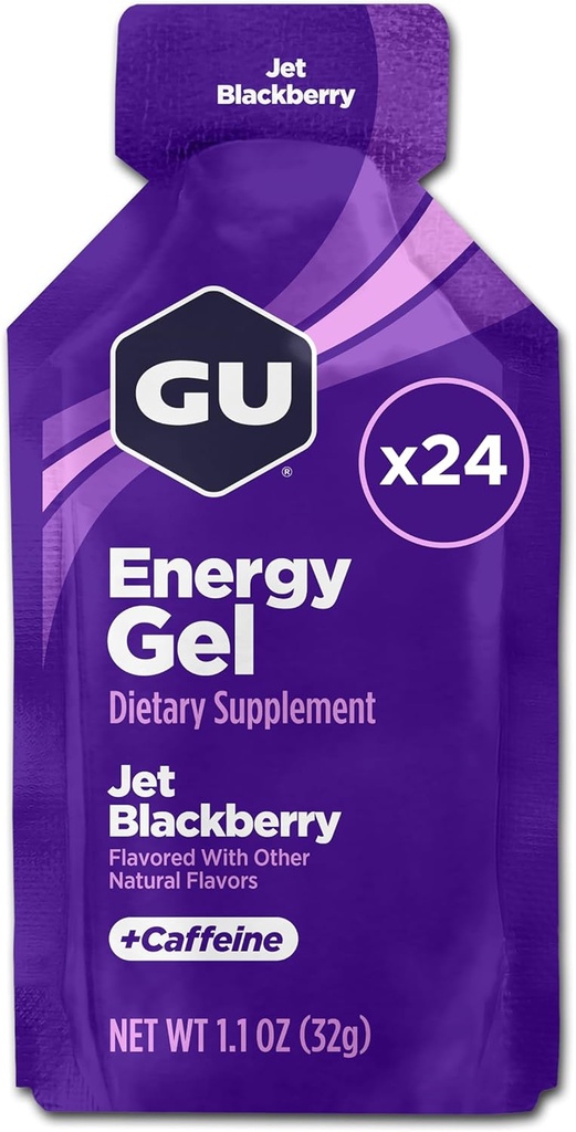 GU Energy Original Sports Nutrition Energy Gel, Jet Blackberry, 24 Kont Box (123044)