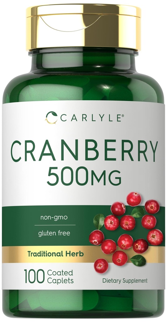 Carlyle Cranberry Pills | 500 mg | 100 Caplets | Non-GMO, Gluten Free Supplement for Women & Men