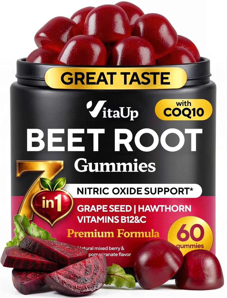 Beet Root Gummies – Beet Gummies – Red Beets Beetroot, Grape Tohum, Coq10, C & B12 – 60 Arıt Chews