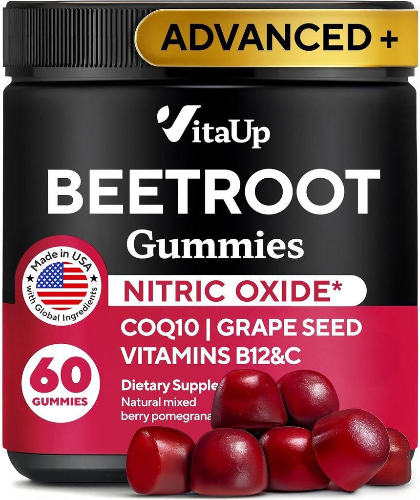 Gummies ρίζας τεύτλων – Gummies Bee Συμπληρώματα κόκκινου beets με Beetroot, Grape Seed, Coq10, Vitamin C & B12 – 60 Chews τεύτλων